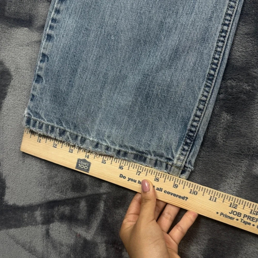 Lee Jeans Pants Mens 36x32 Blue Relaxed Bootcut Distressed Light Wash Dungarees